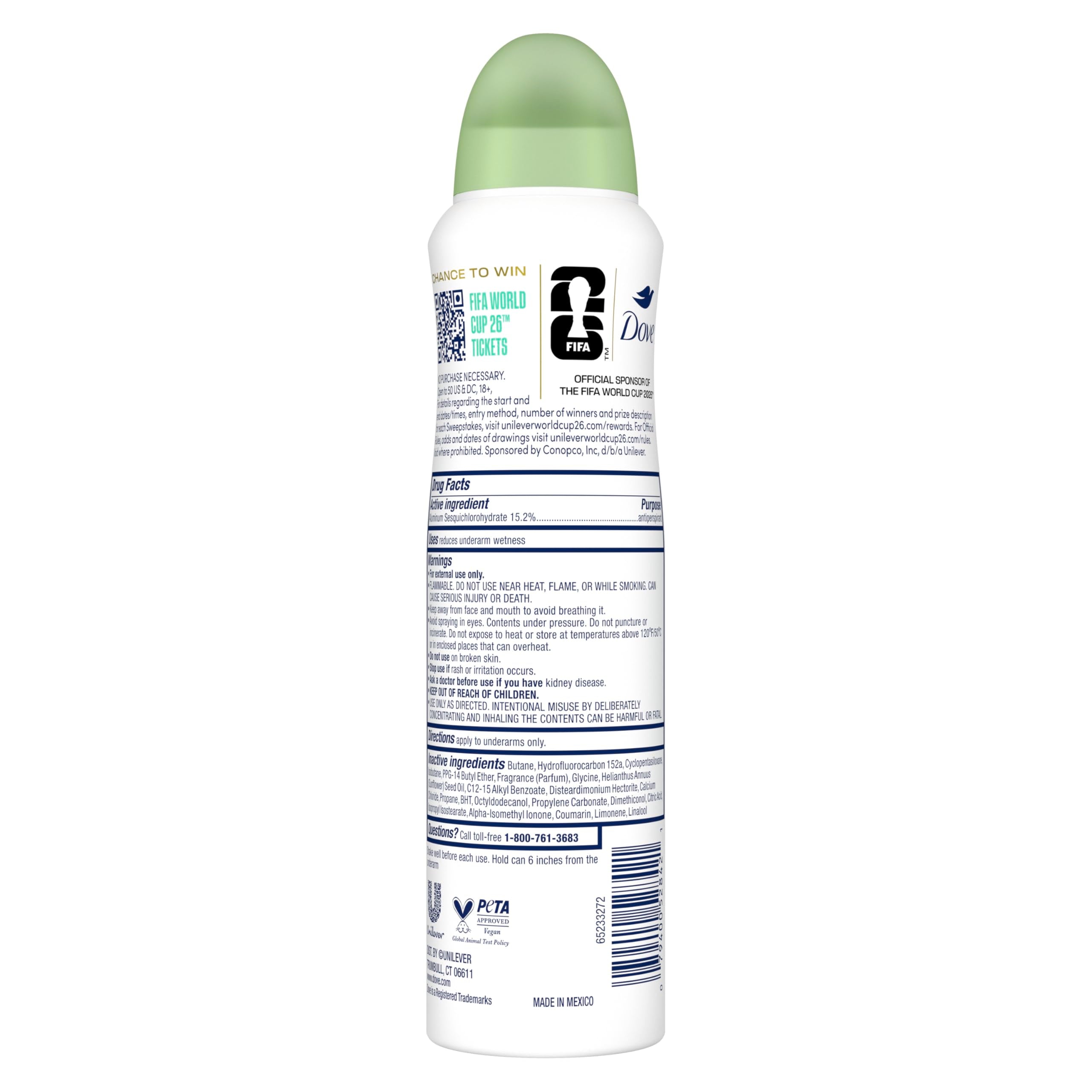 Close-up of Dove Advanced Care Dry Spray underarm application for quick-dry comfort.