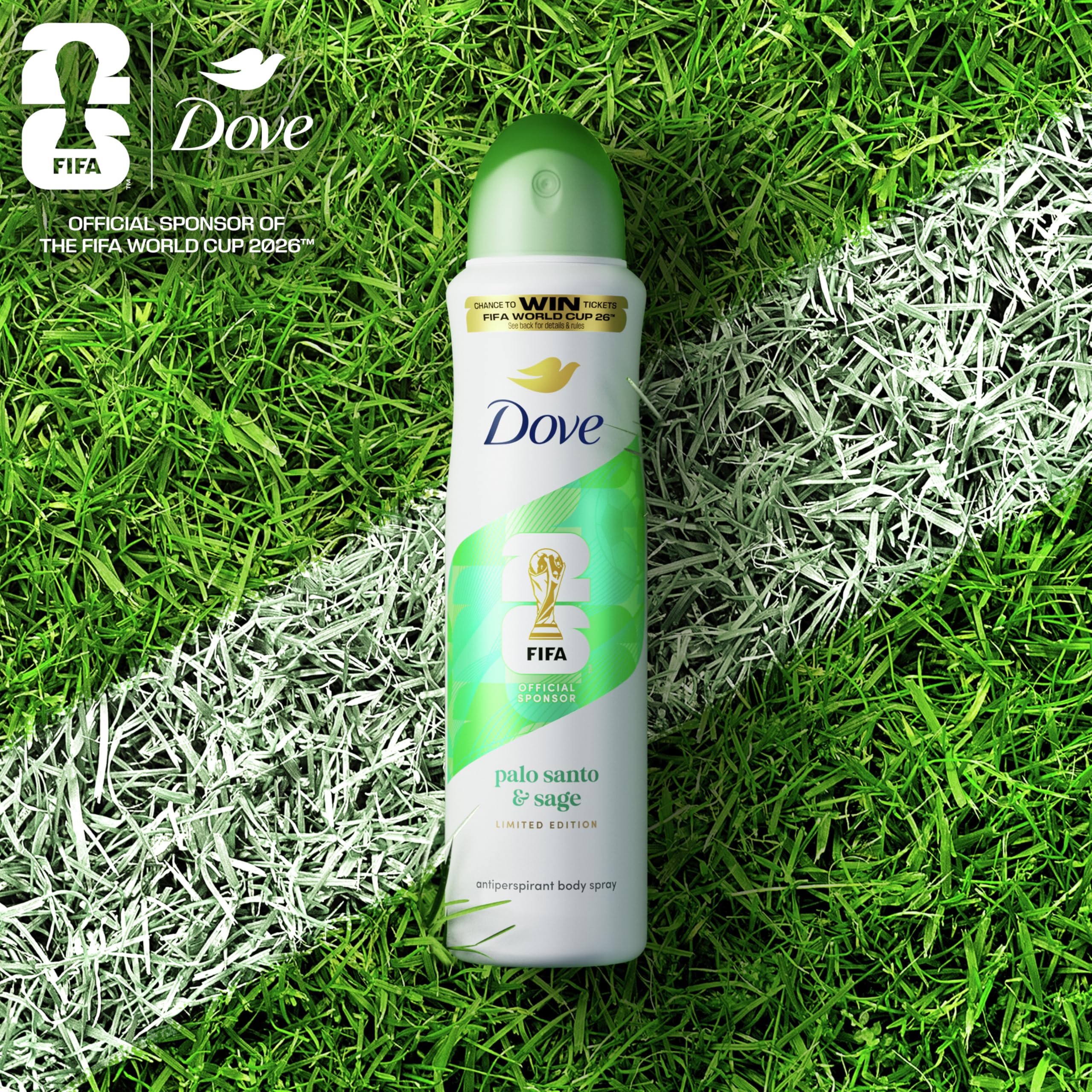 Dove Advanced Care Dry Spray with warm Palo Santo and Sage scent for daily wear.