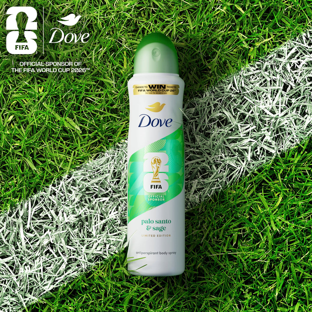 Dove Advanced Care Dry Spray with warm Palo Santo and Sage scent for daily wear.