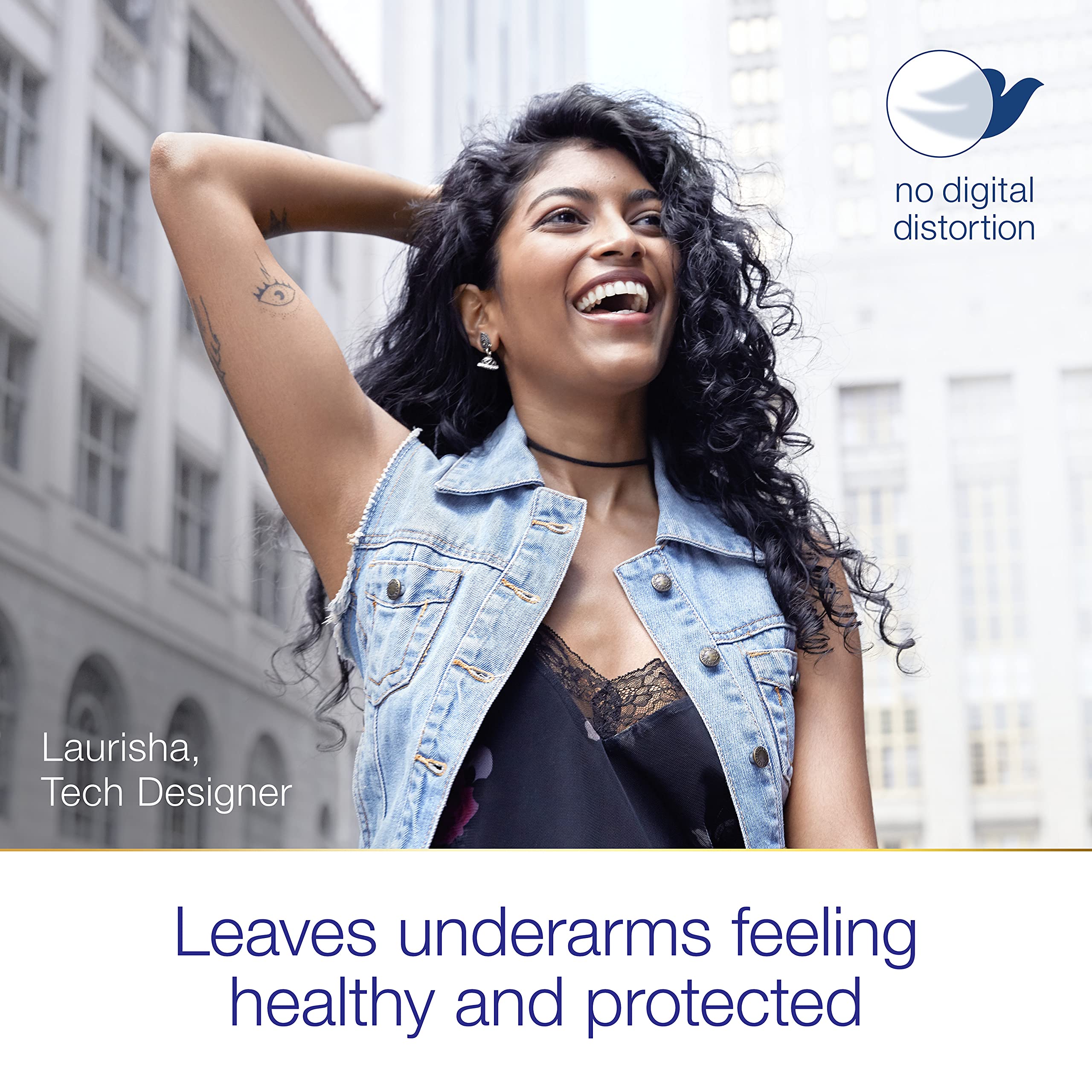 Dove Advanced Care with quarter moisturizers close-up on underarm skin