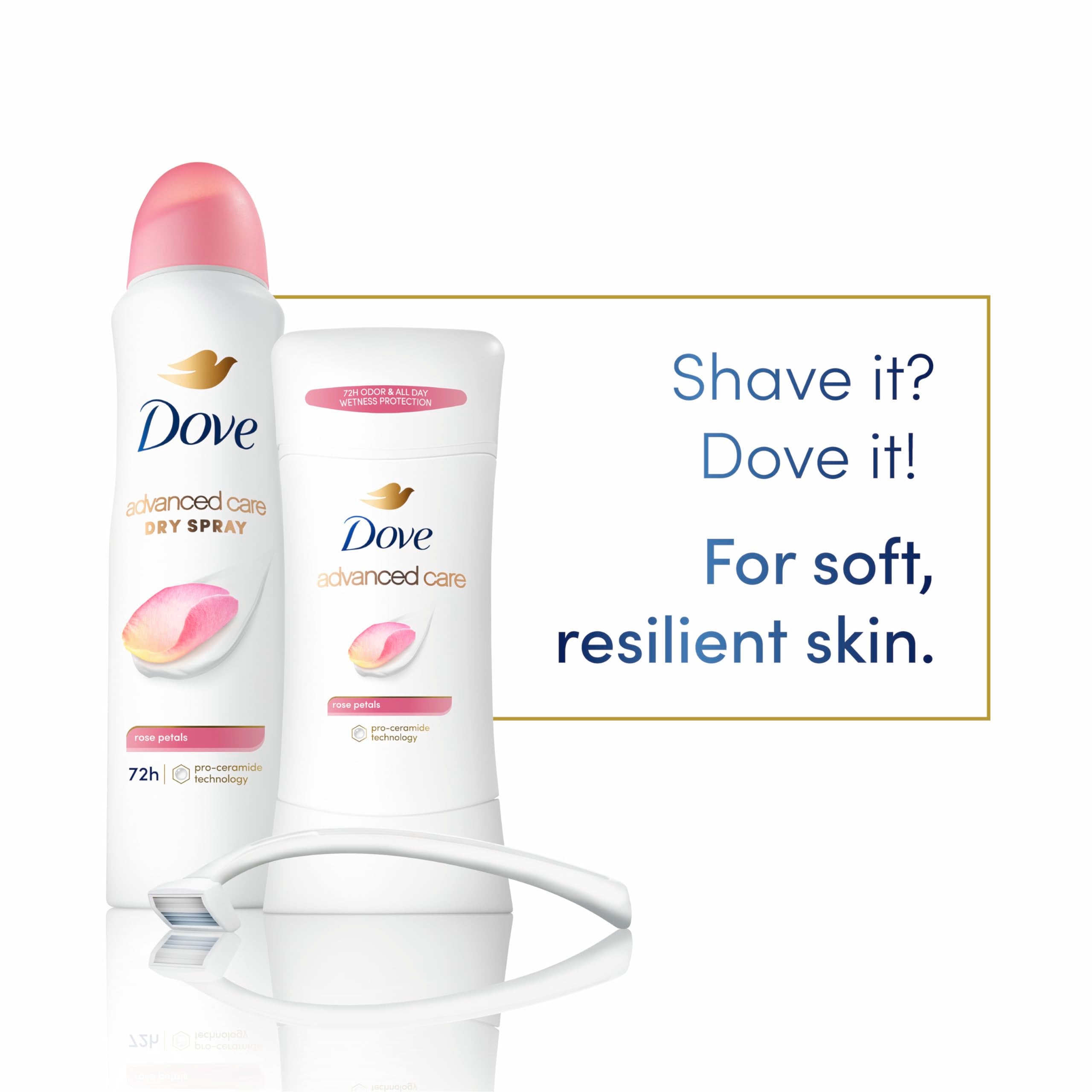 Dove Advanced Care Rose Petals fragrance swirl on skin.