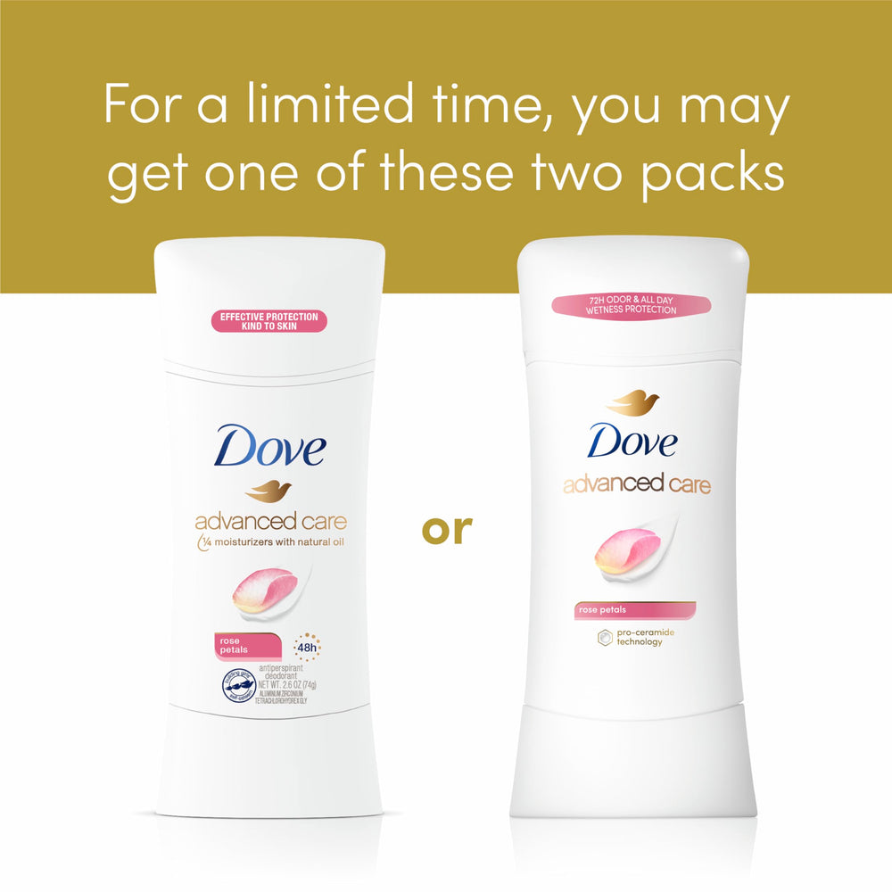 Pro Ceramide Technology in Dove Advanced Care Rose Petals supports skin barrier.