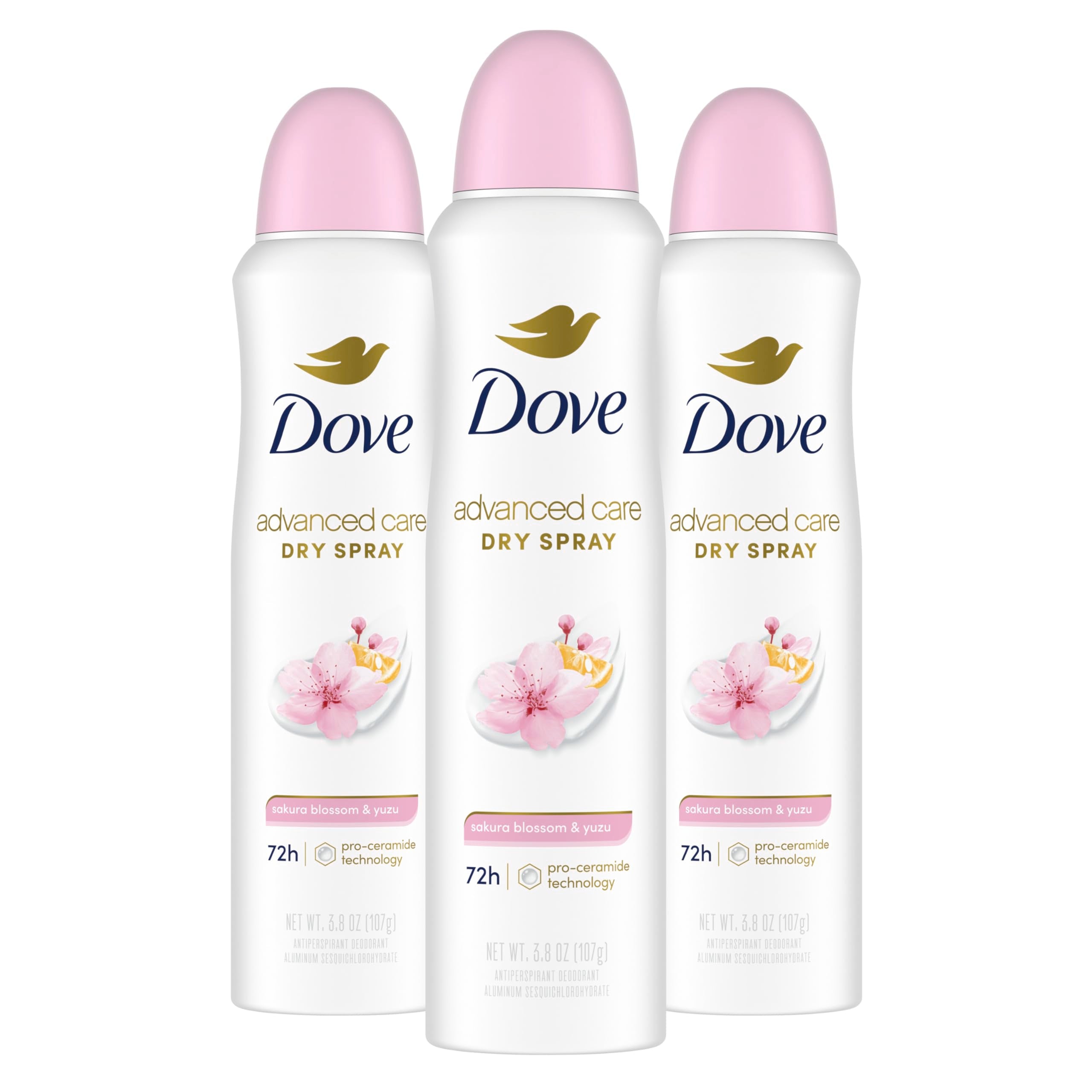 Dove Advanced Care Sakura Blossom & Yuzu dry spray mist for quick, long-lasting freshness.