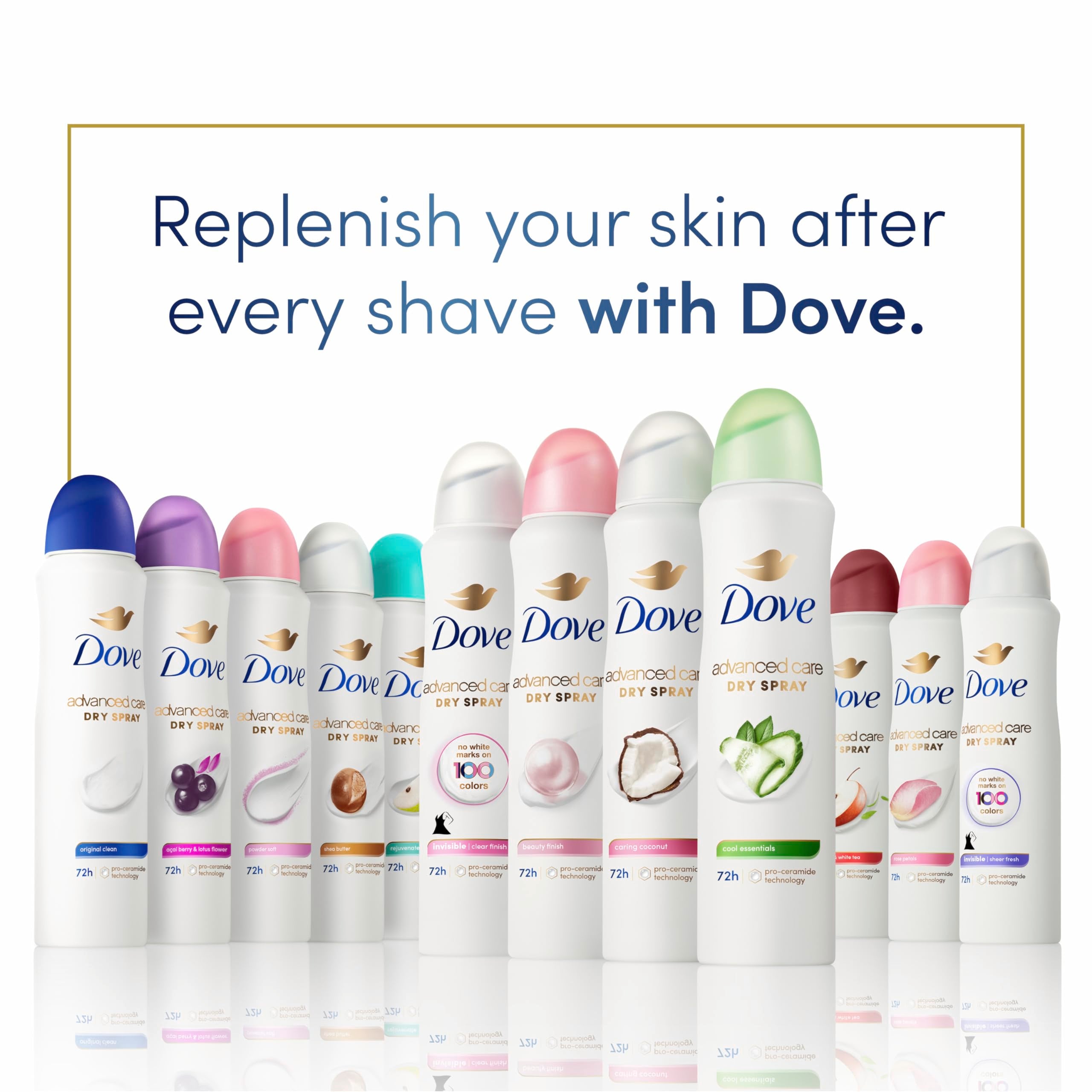 Travel-size Dove Advanced Care spray for on-the-go freshness.