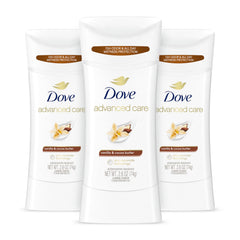 Dove Advanced Care Vanilla and Cocoa Butter stick applied for smooth, soft underarms