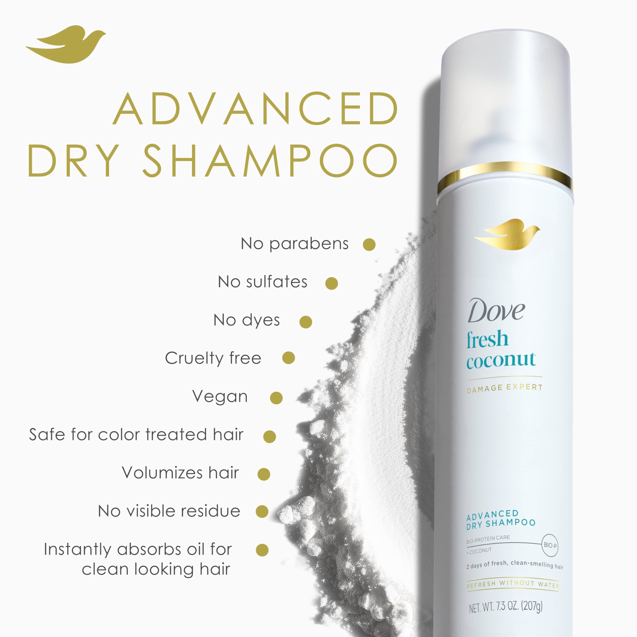 Dove Advanced Dry Shampoo no residue close-up showing clean roots.