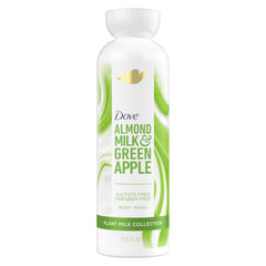 Dove almond milk green apple bottle emphasizing moisturizing cleanse