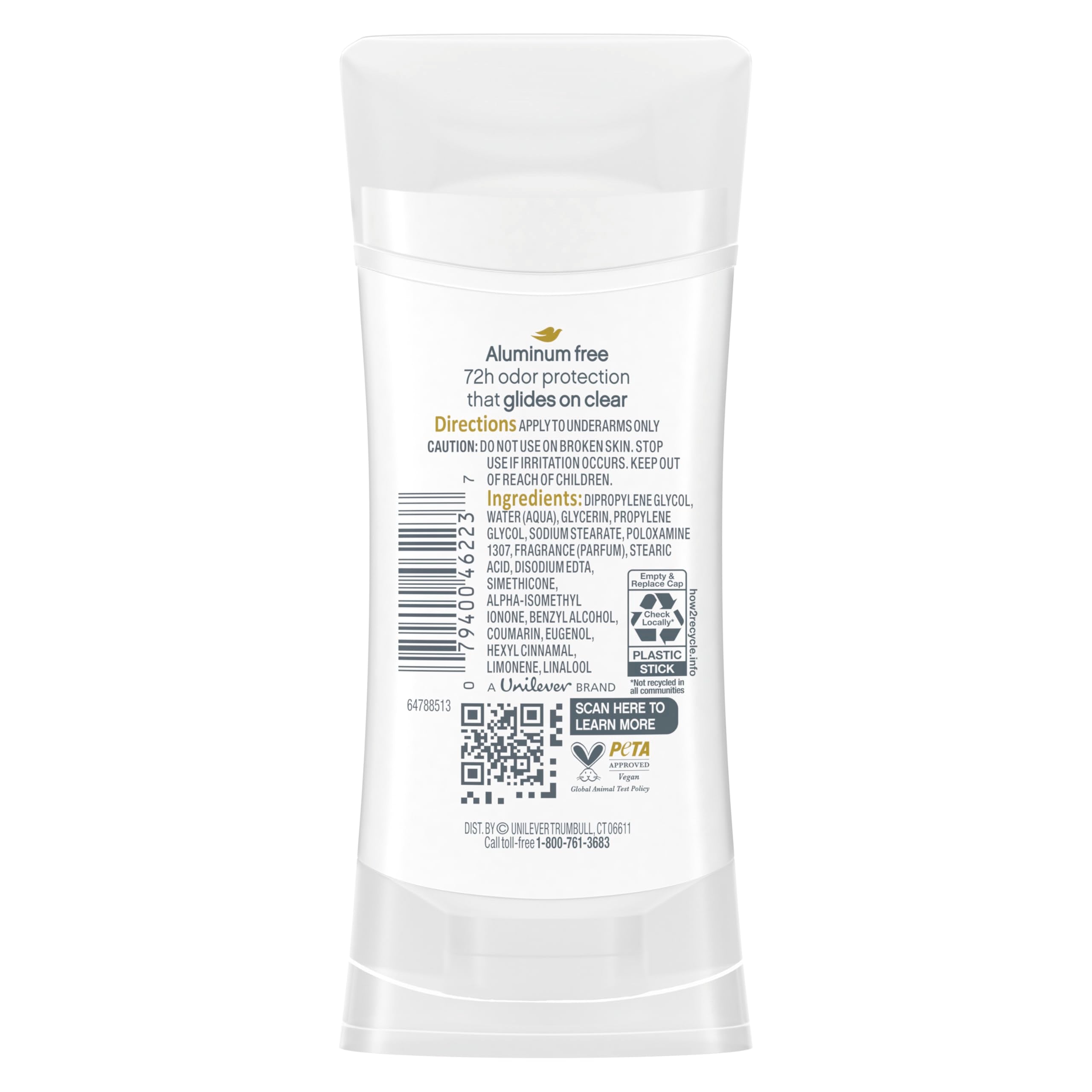 Dove aluminum-free deodorant stick coconut pink jasmine highlights skin-friendly protection