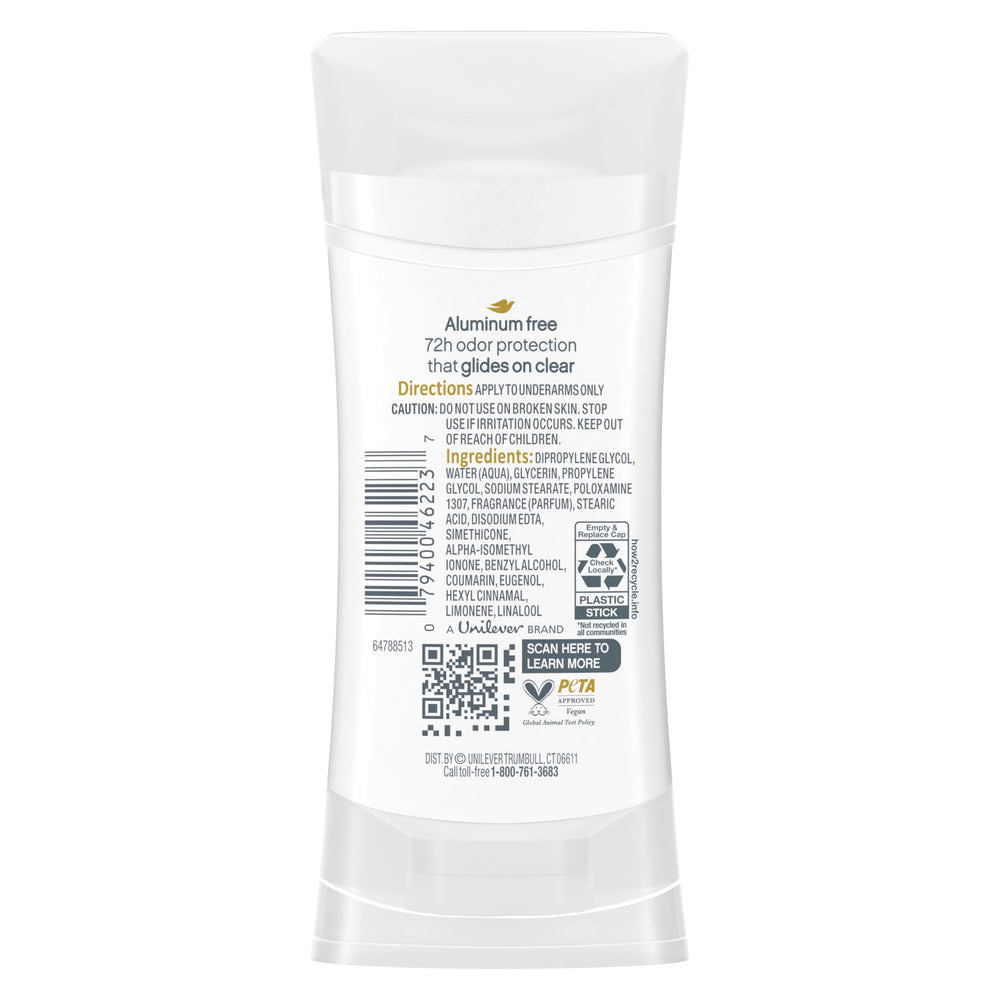 Dove aluminum-free deodorant stick coconut pink jasmine highlights skin-friendly protection