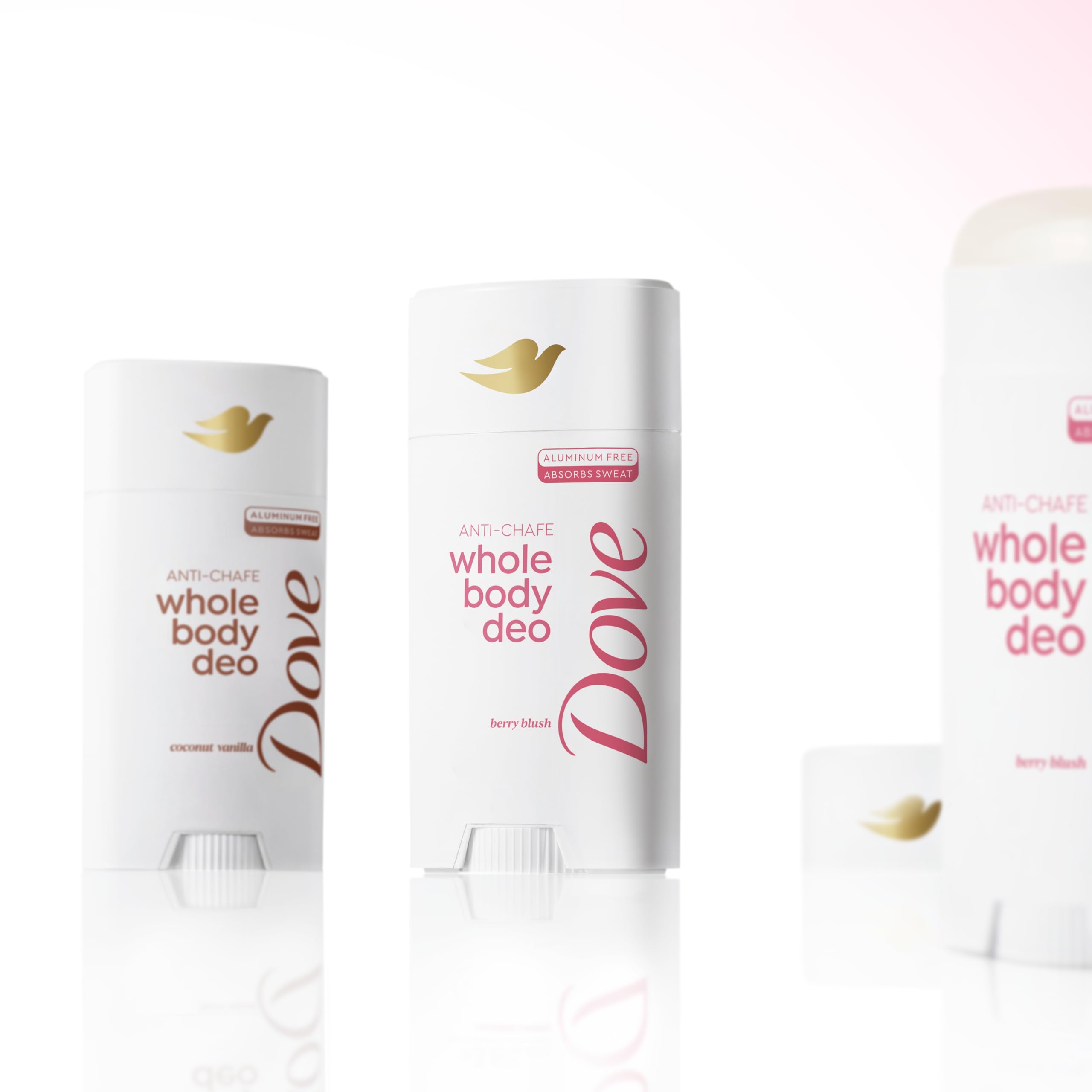 Aluminum-free label shown on Dove deodorant packaging.