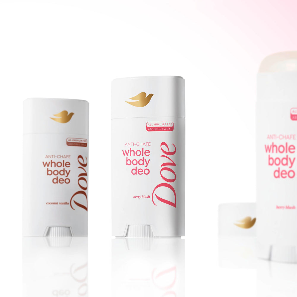 Aluminum-free label shown on Dove deodorant packaging.