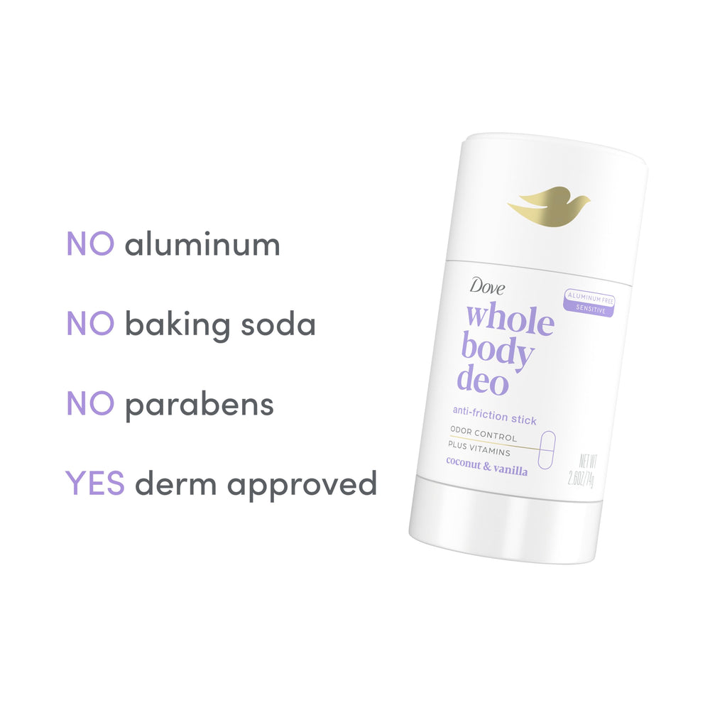 Dove aluminum-free formula designed for sensitive skin and minimal irritation