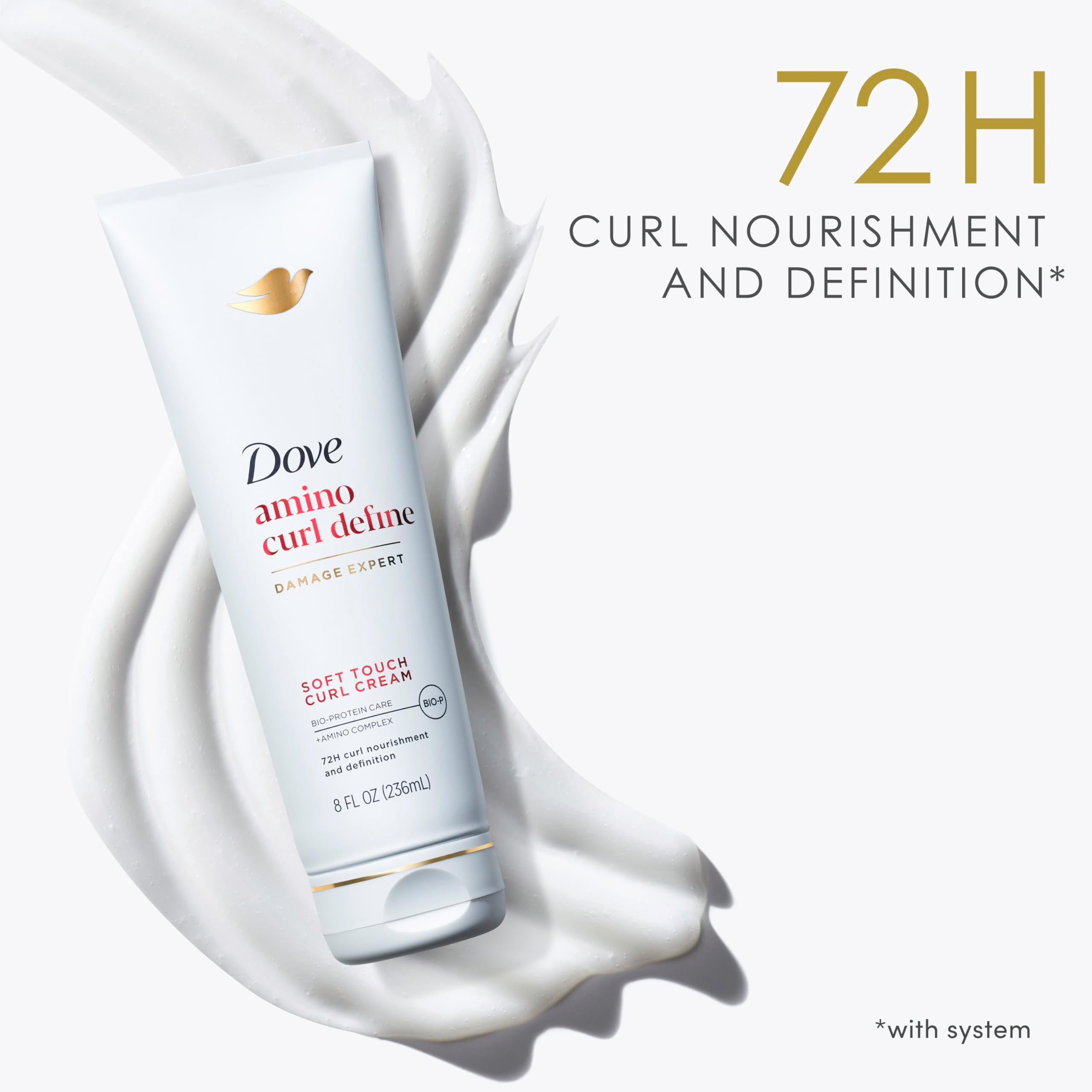 Dove Amino Curl Cream dispensing action captured mid-pump.