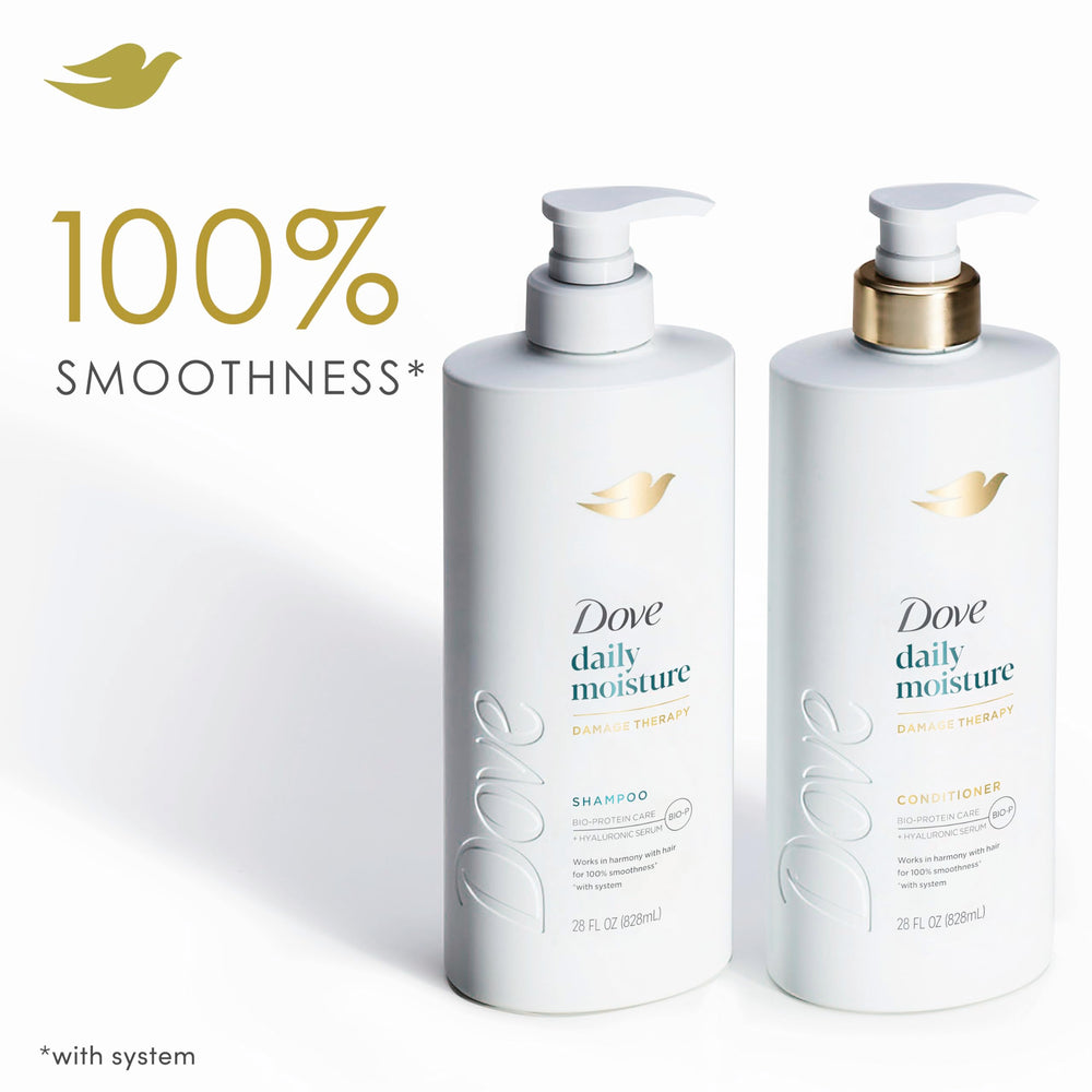 Dove Bio-Protein Care technology visual suggests strengthened hair with each wash.