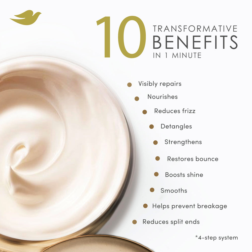 Dove Bond Strength shampoo and conditioner set on bathroom counter