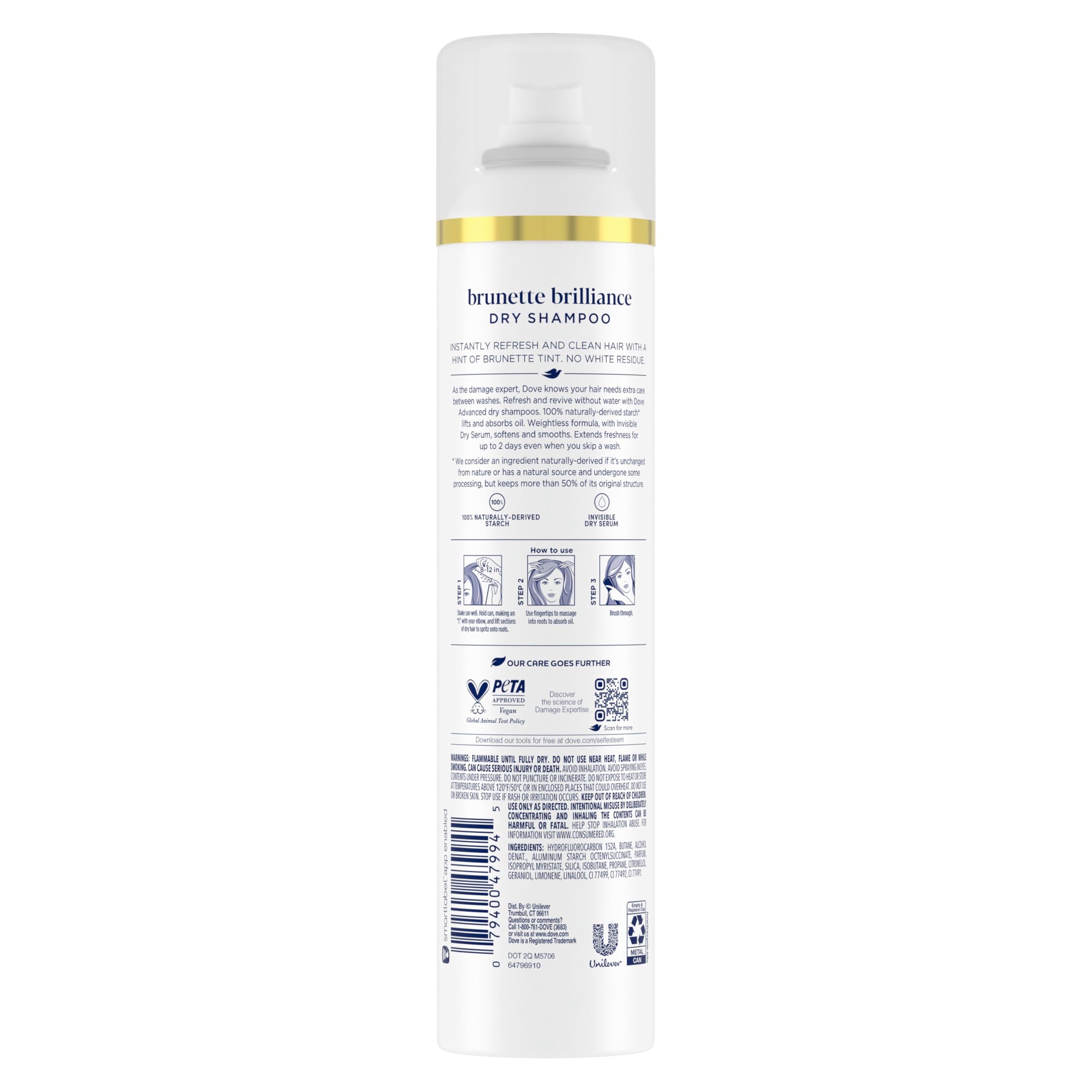 Dove Brunette Brillance close-up texture highlights powder absorption at roots.