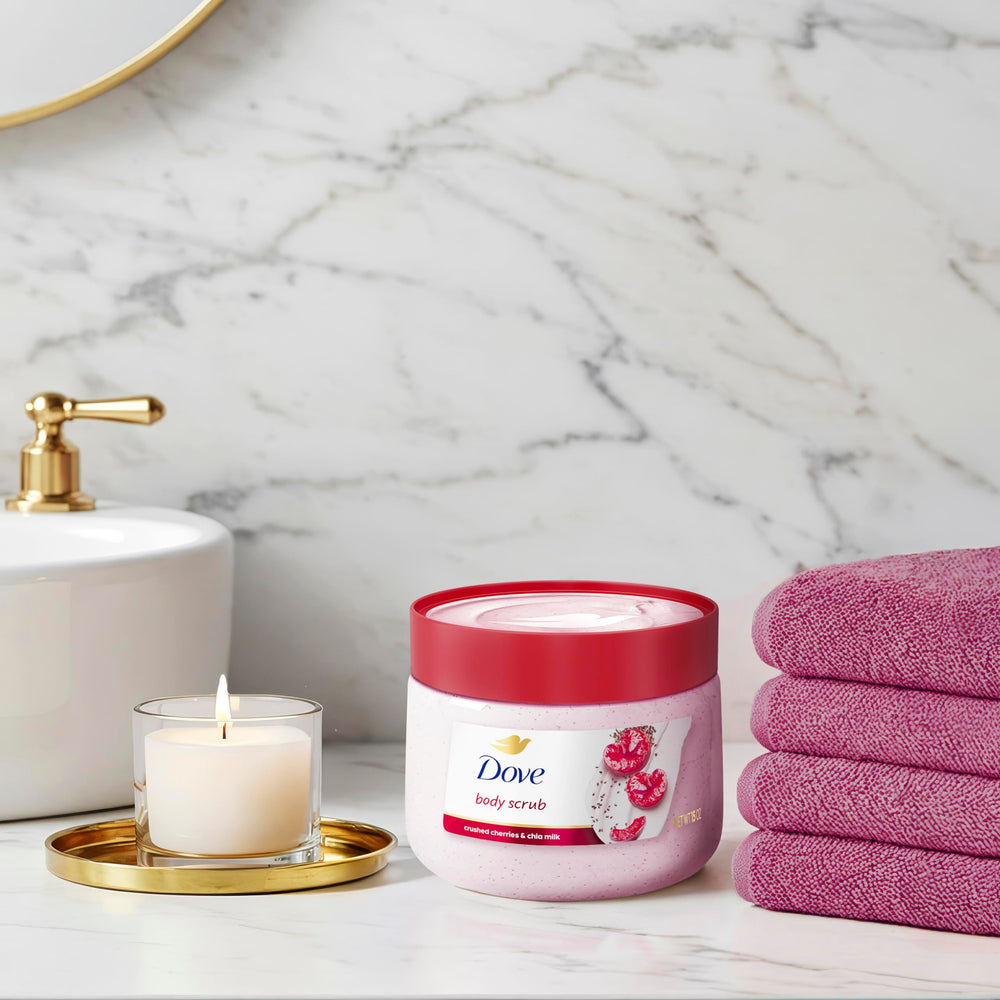 Recycled jar packaging of Dove Exfoliating Scrub highlights sustainability