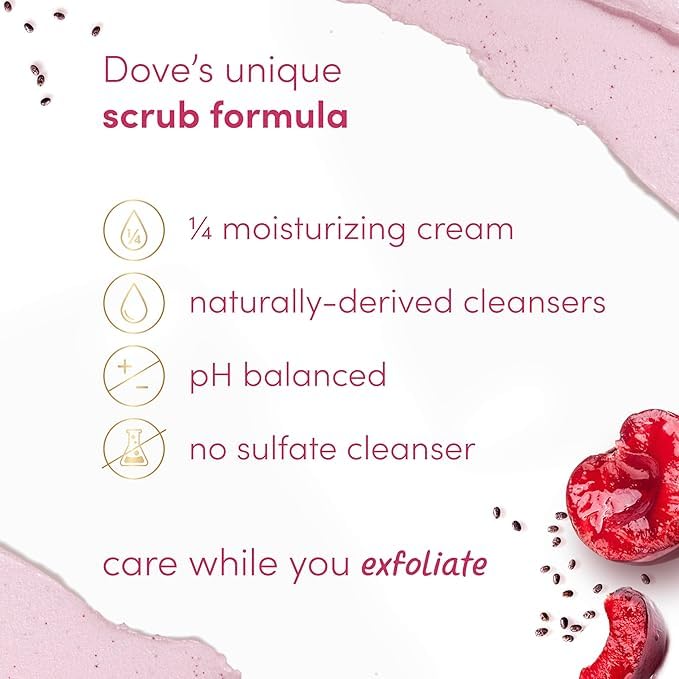 Dove scrub being rinsed off to reveal refreshed skin