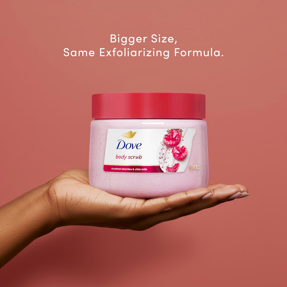 Chia milk particles in Dove scrub indicating moisturizing exfoliation