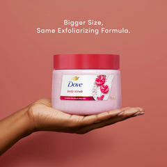 Chia milk particles in Dove scrub indicating moisturizing exfoliation