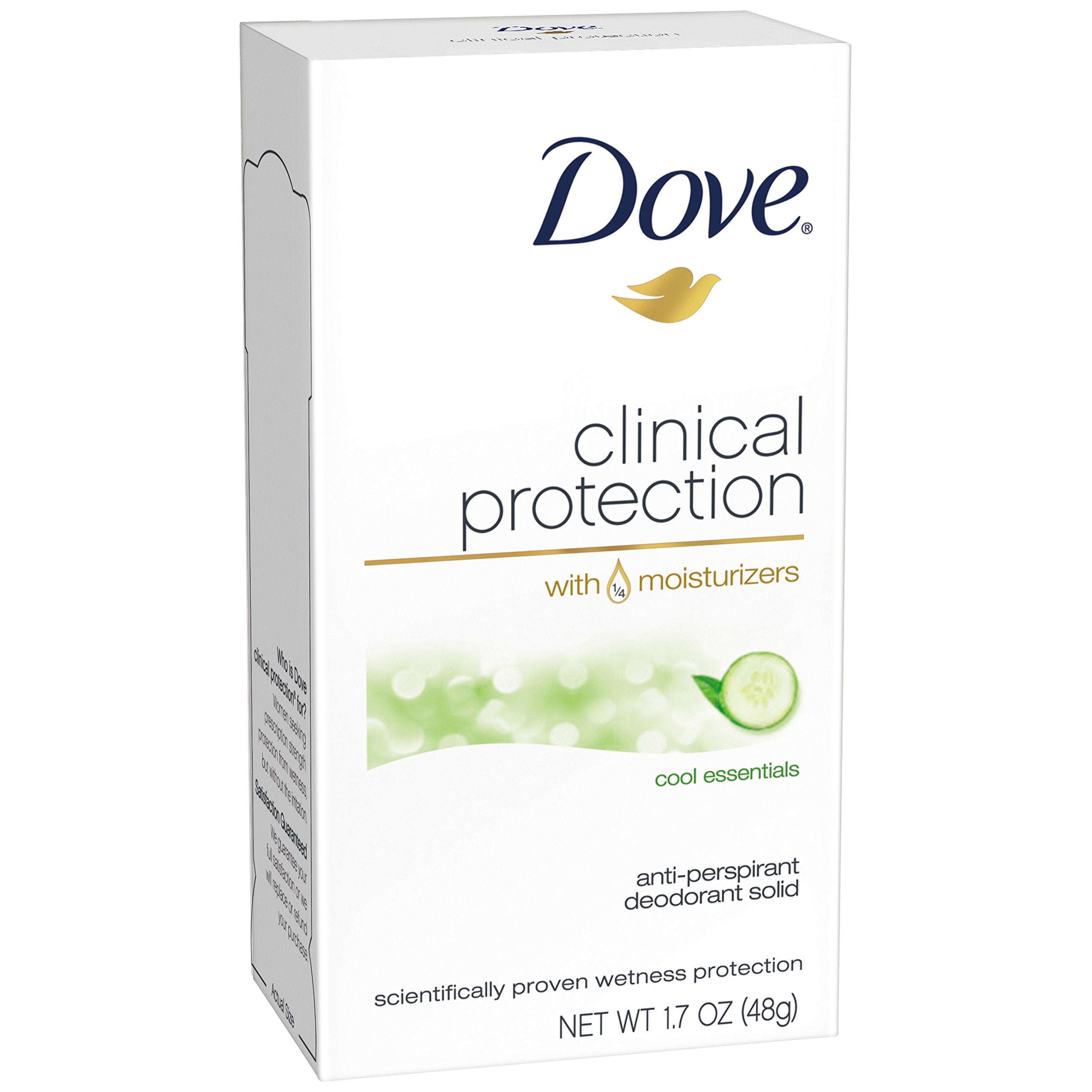 Dove Clinical Protection Cool Essentials bottle offering long-lasting antiperspirant protection.