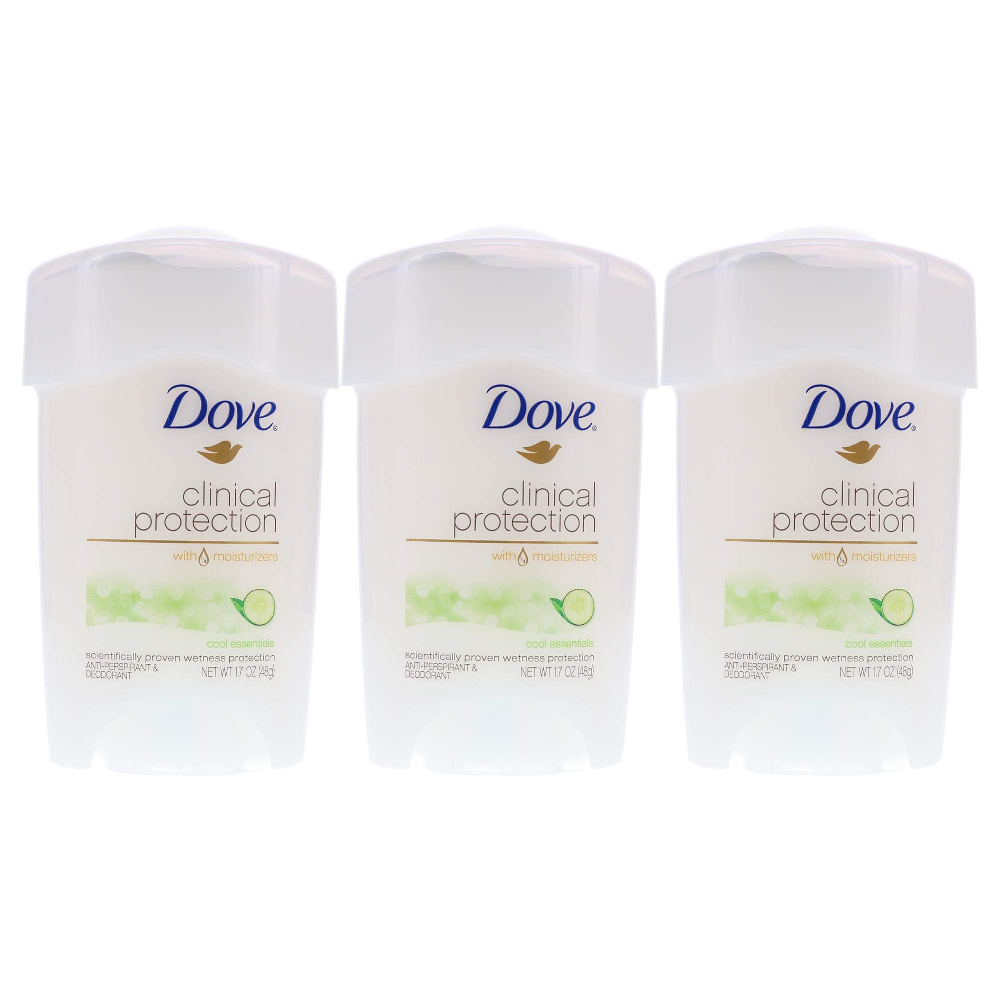 Dove Clinical Protection Cool Essentials bottle front view for all-day freshness.