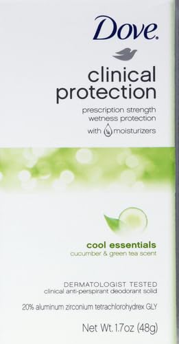 Dove Cool Essentials scent with cucumber and green tea for a fresh daytime feel.