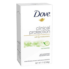 Dove Clinical Protection deodorant bottle in Cool Essentials 3-pack, provides lasting freshness and moisturized skin.