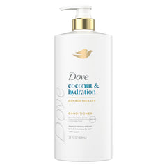 Dove Coconut & Hydration conditioner bottle pour delivers lasting moisture