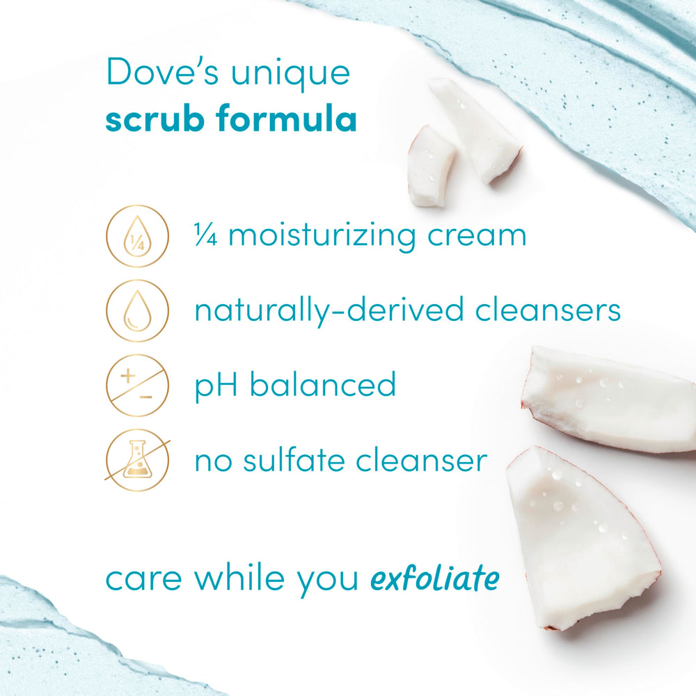 Dove Coconut and Lime pH-balanced exfoliator suited for a gentle skincare routine.