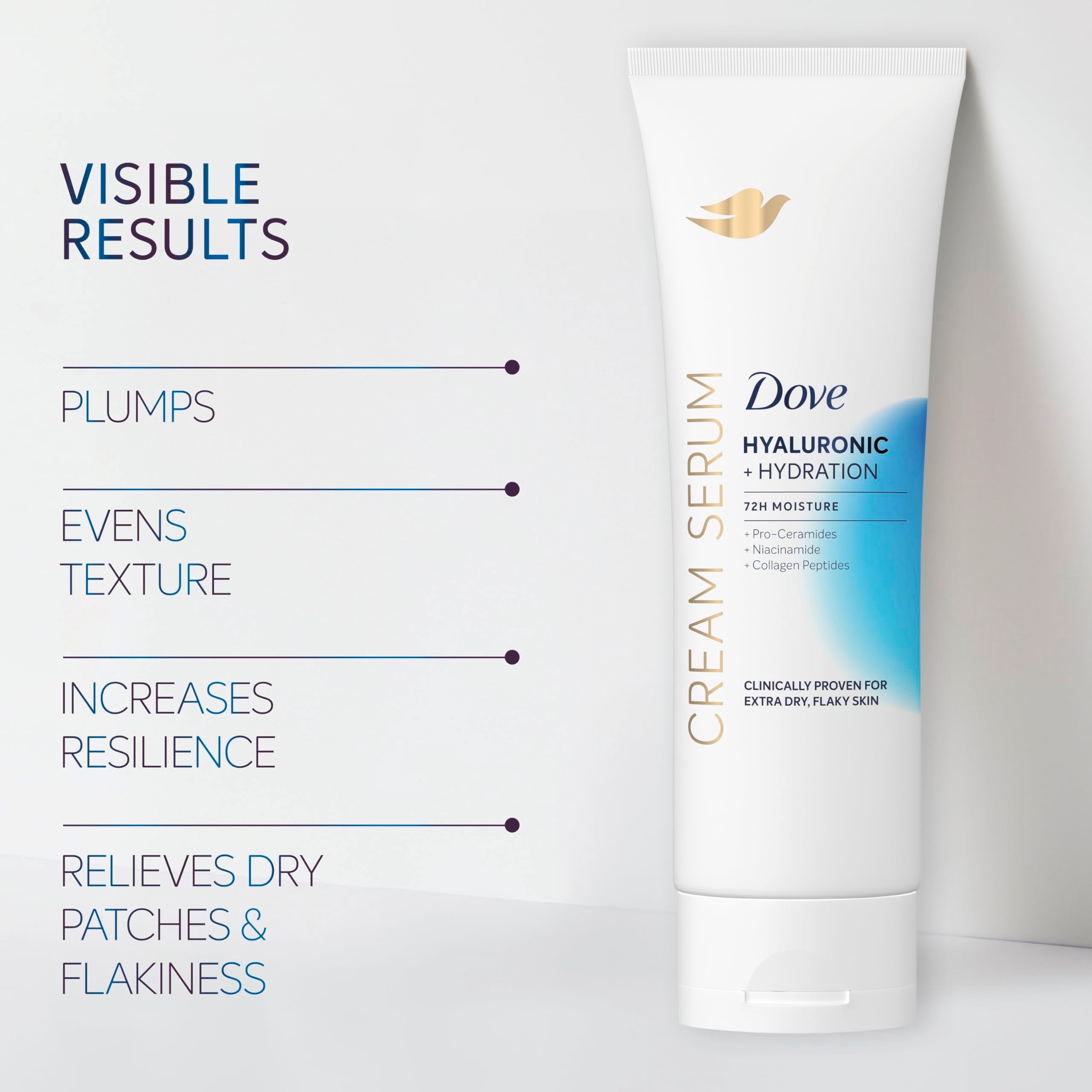 Dove Cream Serum Hyaluronic application on arm shows quick absorption.