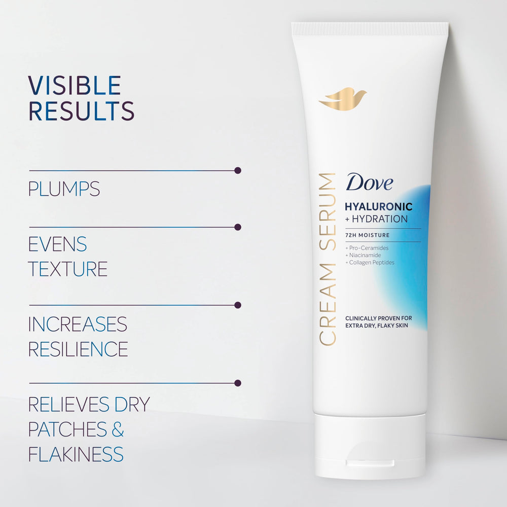 Dove Cream Serum Hyaluronic application on arm shows quick absorption.