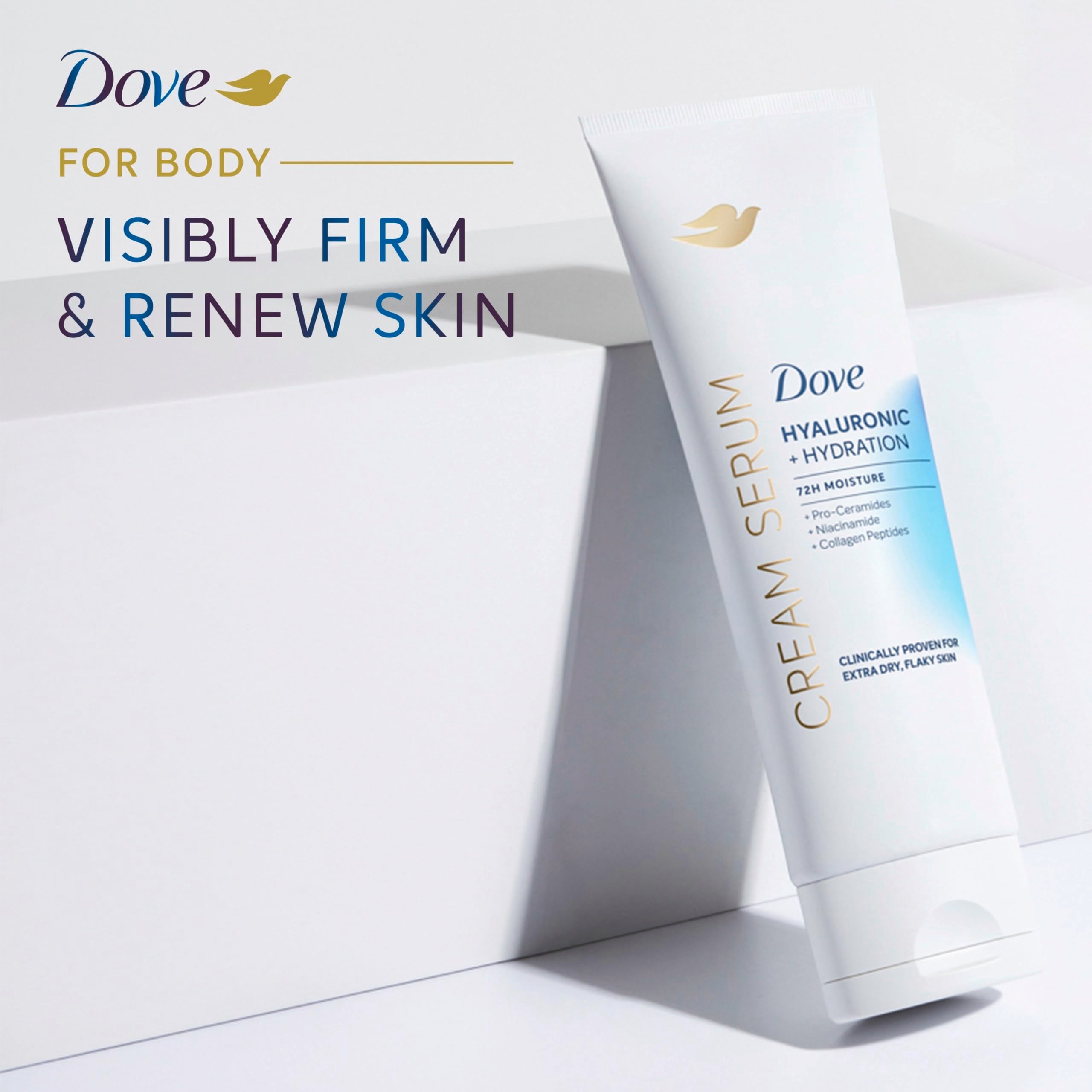 Dove Cream Serum Hyaluronic ingredients label with pro-ceramides and niacinamide.