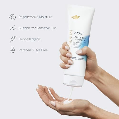Dove Cream Serum Hyaluronic on shelf highlighting all-over body use.