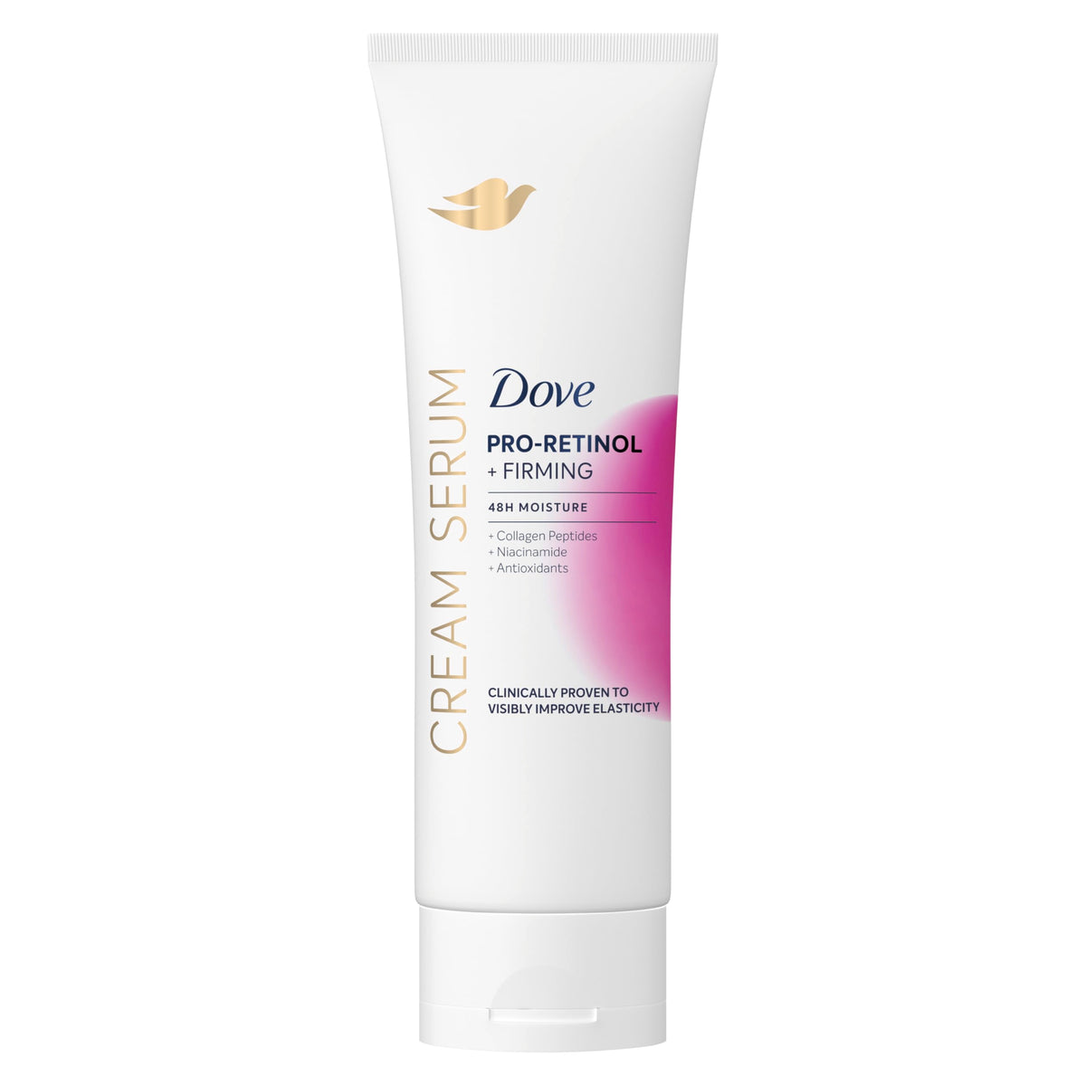 Dove Cream Serum Pro-Retinol bottle pouring for deep hydration.