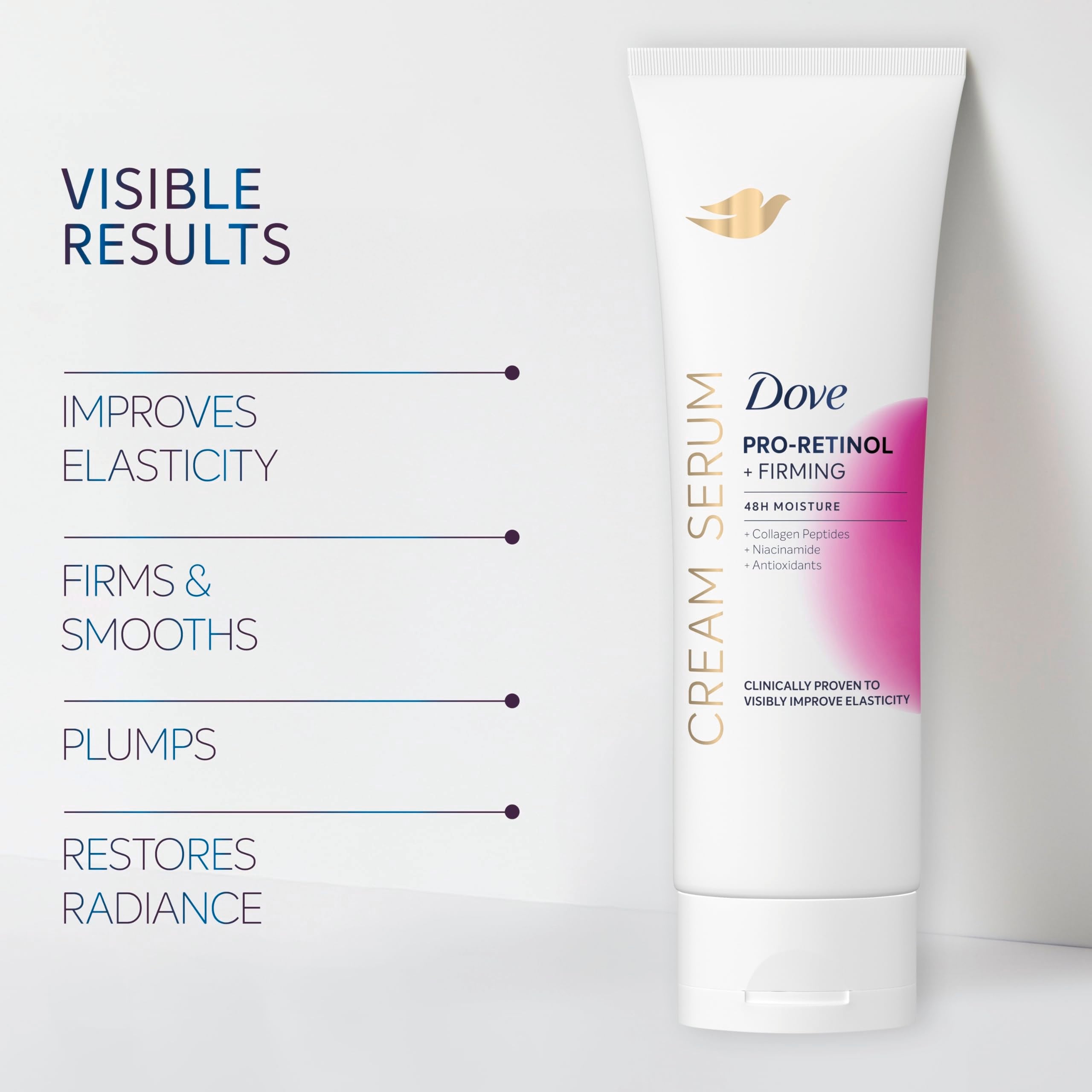 Dove Cream Serum Pro-Retinol close-up shows elasticity-boosted appearance.