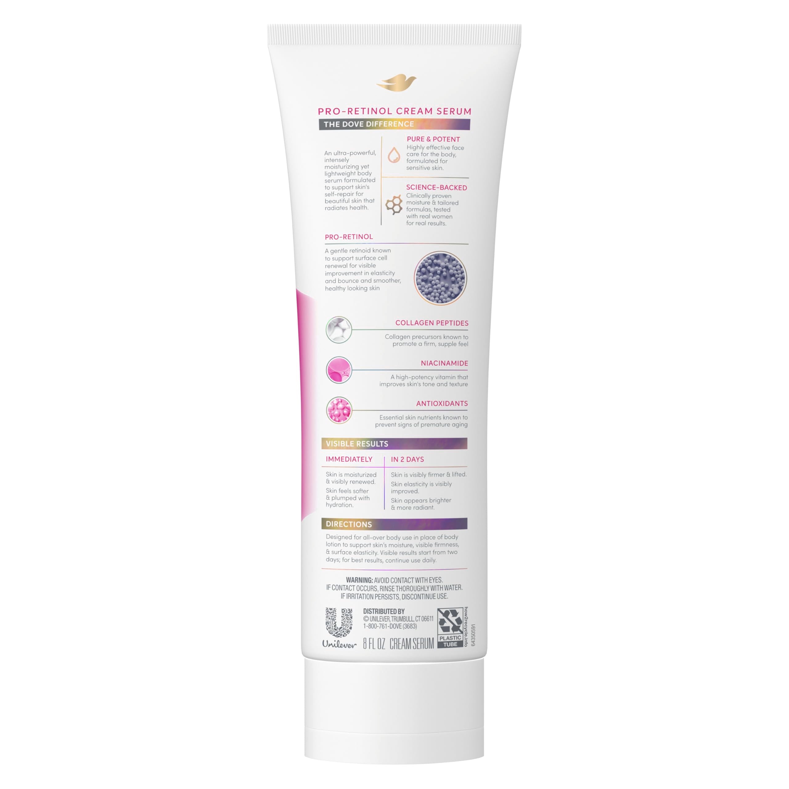 Dove Cream Serum Pro-Retinol velvety texture on skin.