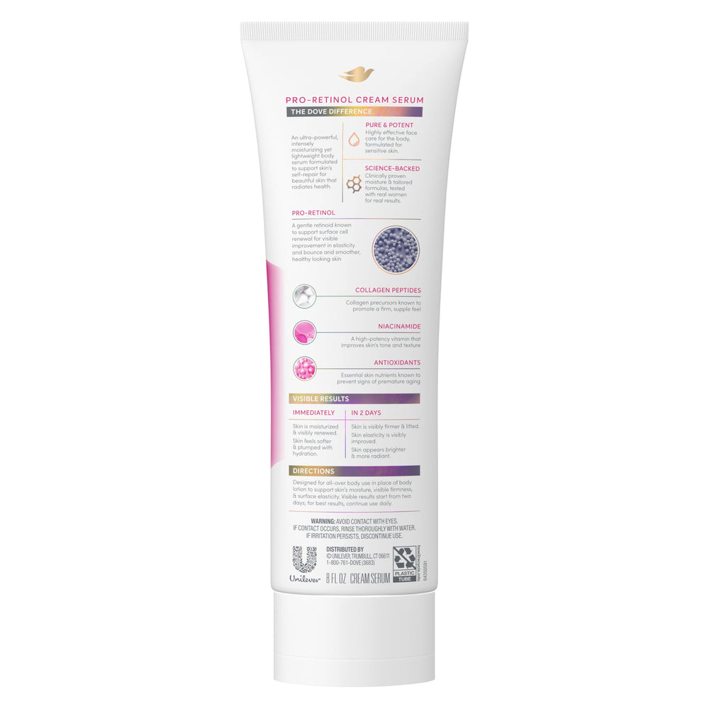 Dove Cream Serum Pro-Retinol velvety texture on skin.