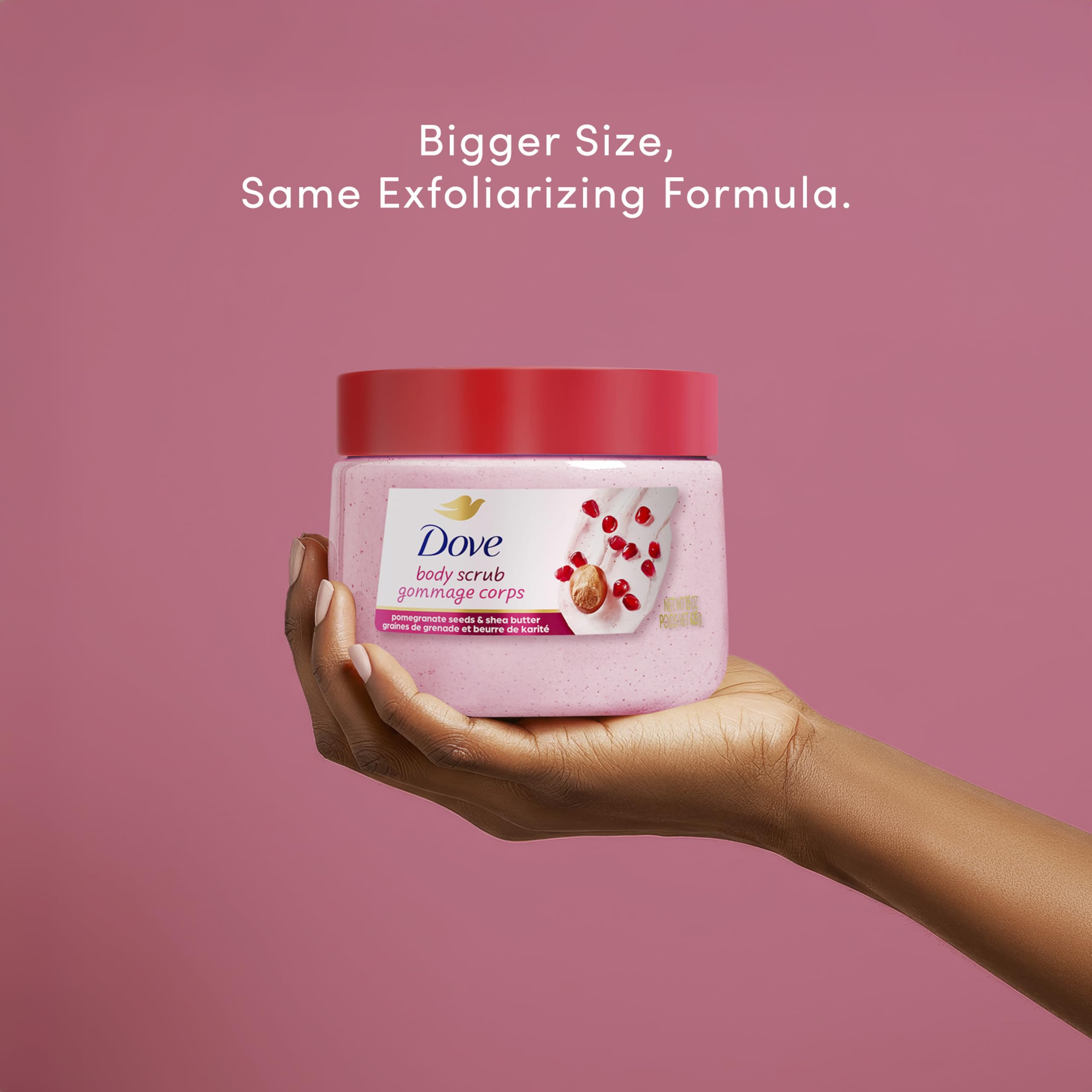 Creamy Dove scrub lather gliding on wet skin in the shower.