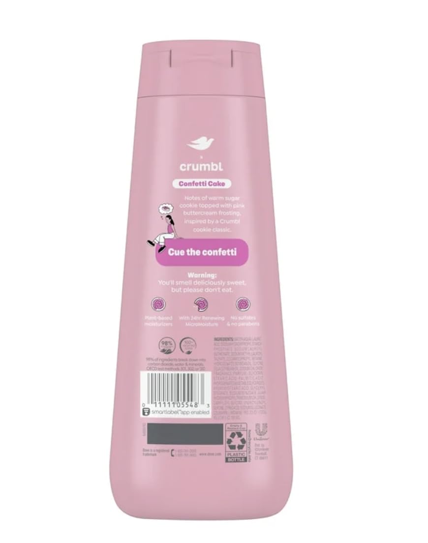 Dove Crumbl Confetti Cake lather foam, rich cleansing with dessert-inspired aroma