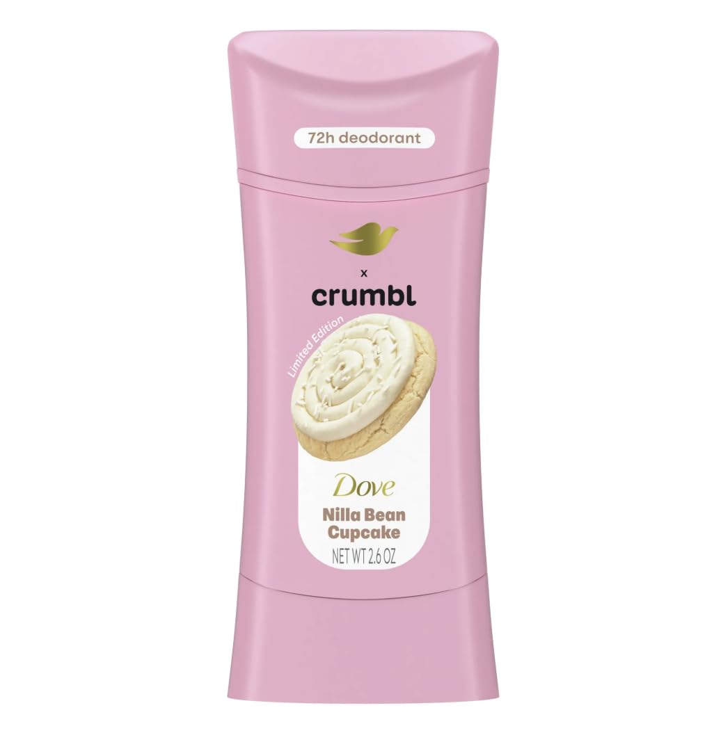Dove Crumbl Nilla Bean Cupcake deodorant stick, aluminum-free, for soft skin and long-lasting freshness