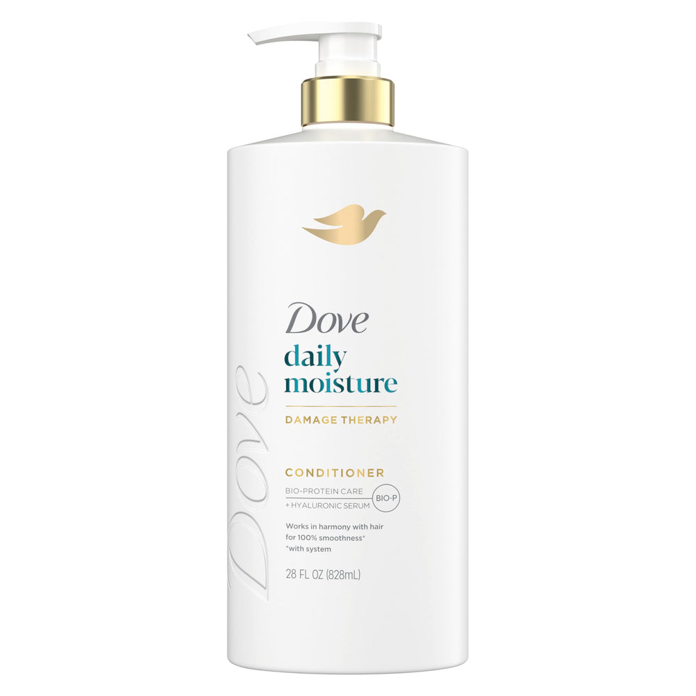 Dove Daily Moisture Conditioner bottle highlights hydration benefits.
