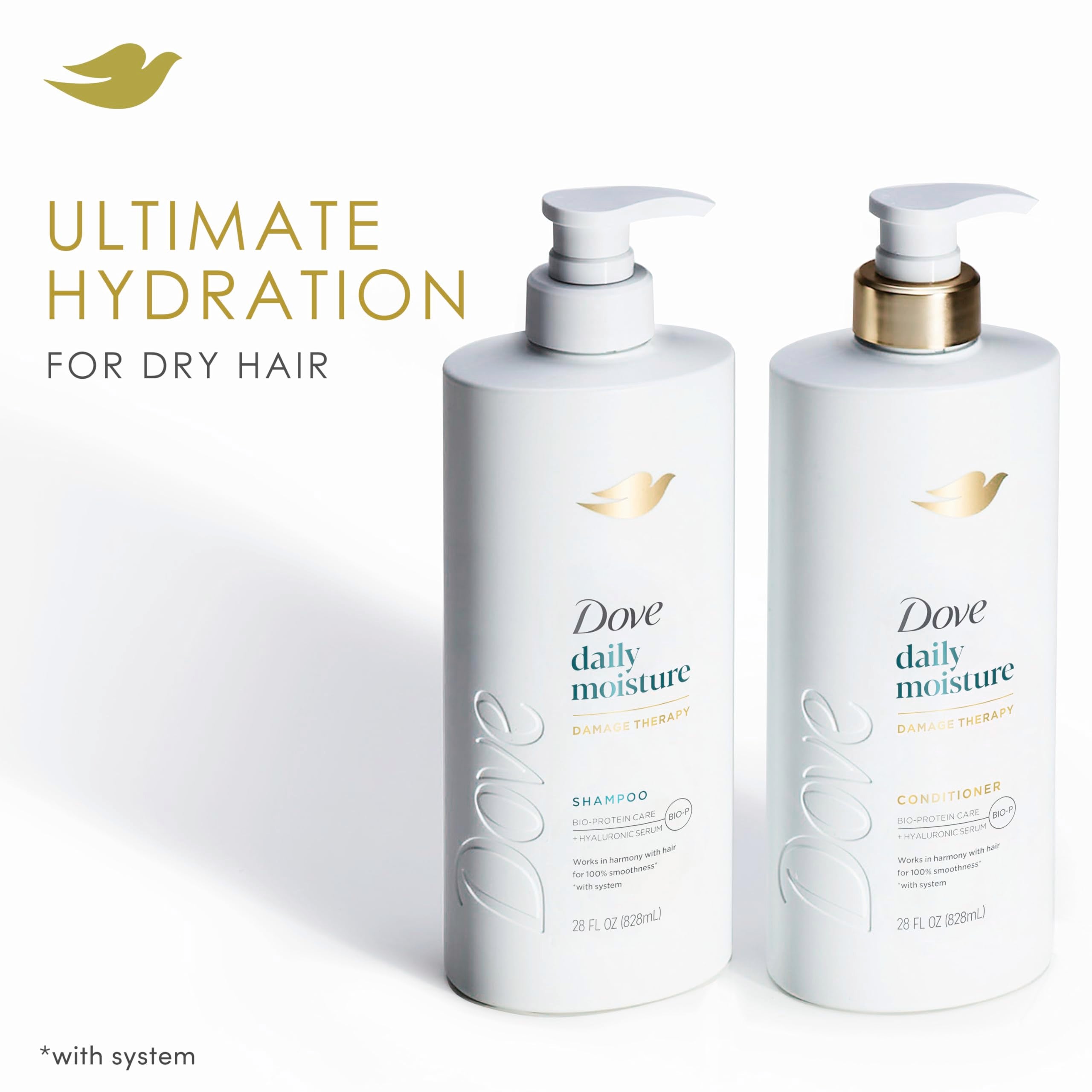 Dove Daily Moisture Shampoo bottle front emphasizes long-lasting moisture