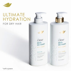 Dove Daily Moisture Shampoo bottle front emphasizes long-lasting moisture