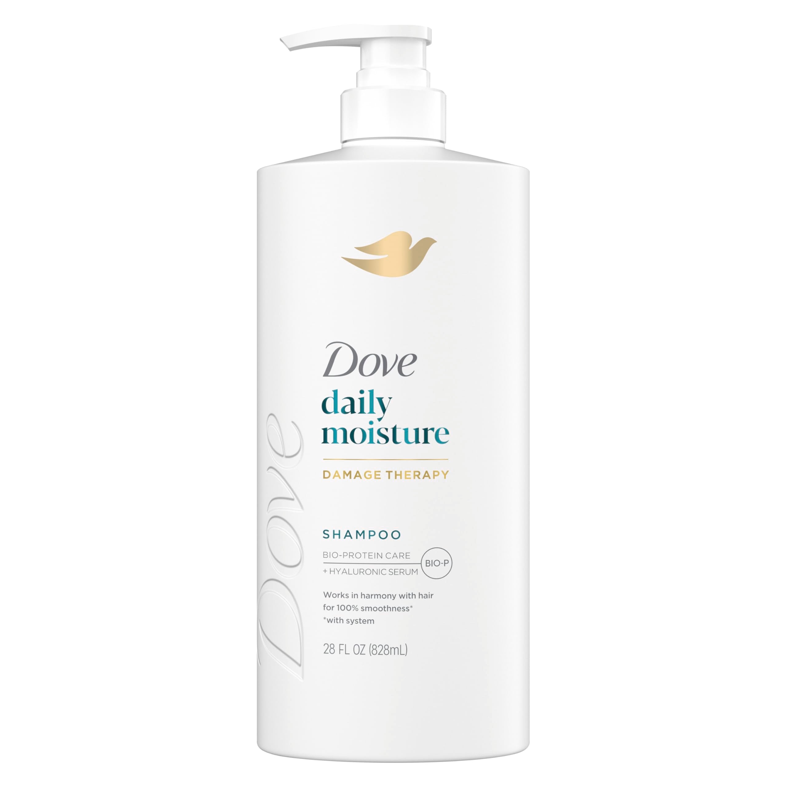 Dove Damage Therapy Shampoo bottle closeup for hydrating dry hair