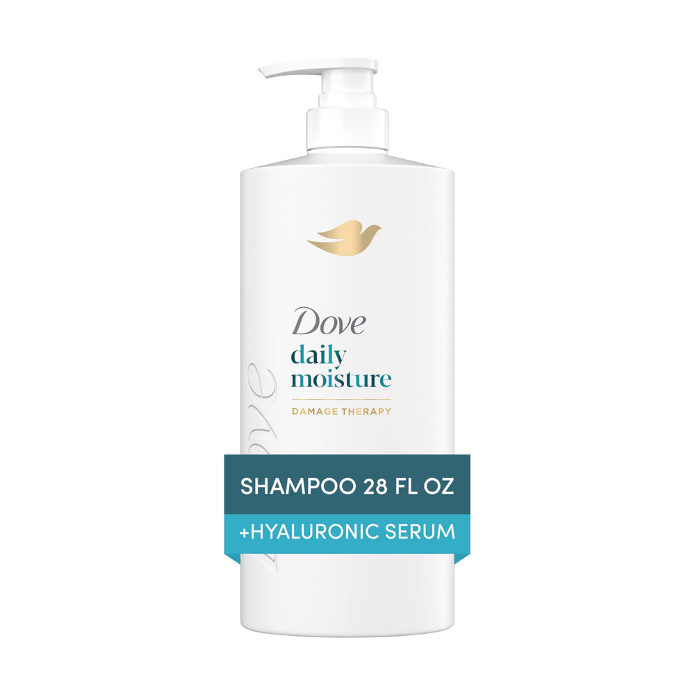 Dove Damage Therapy Shampoo pump action highlighting nourishing care for dry hair