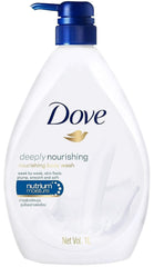 Dove Deeply Nourishing Body Wash bottle with pump for daily hydration and soft skin