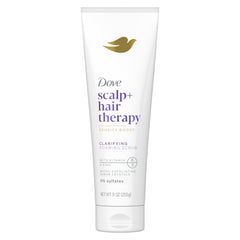 Dove Density Boost Clarifying Scrub for scalp foaming cleanses buildup gently.