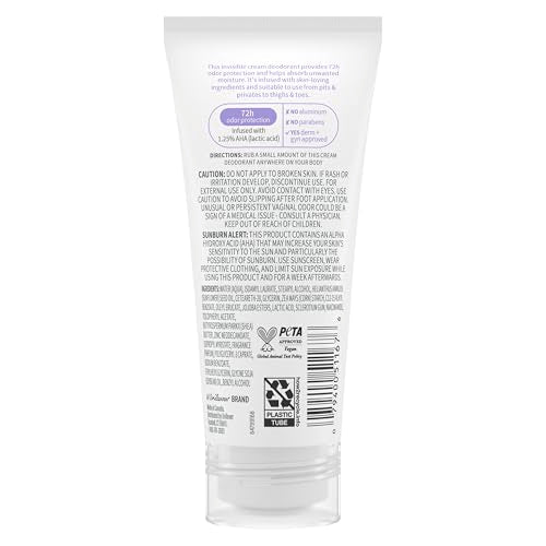 Dove deodorant cream application close-up shows invisible, quick-absorb formula.