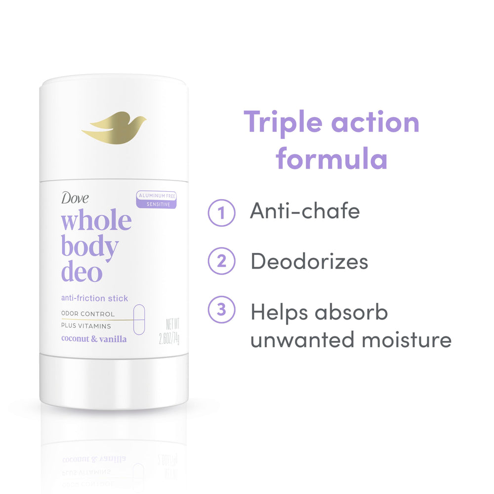 Dove stick applied underarm for odor control throughout the day